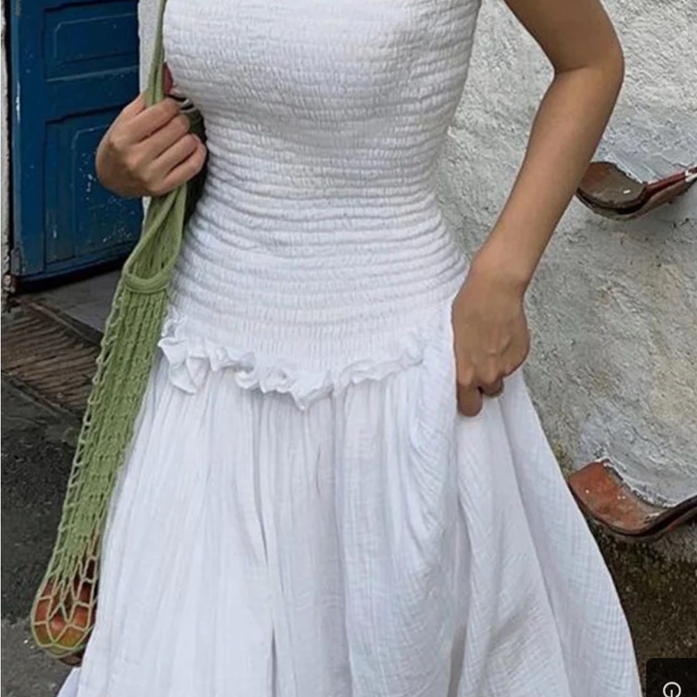 Cotton Blends Shirred Tube Long Dress - Picture 10 of 10